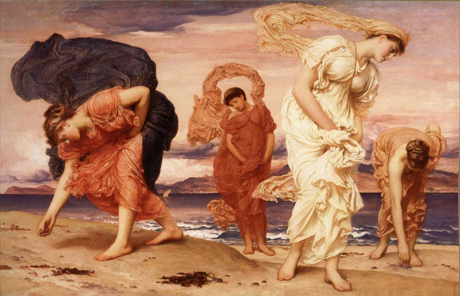 Greek Girls Picking up Pebbles by the Sea
